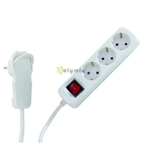 Asztali elosztó 3-as, lapos dugóval, kapcsolóval, gyermekvédelemmel, 2m, 16A/250V~, H05VV-F 3G1.00mm2