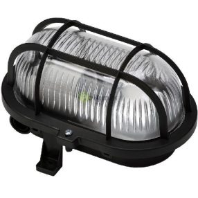   Műanyagrácsos ovális hajólámpa E27, max. 60W, fekete, 230V, IP44