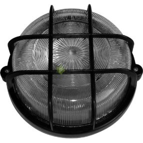   Műanyagrácsos kerek hajólámpa E27, max. 100W, fekete, 230V, IP44