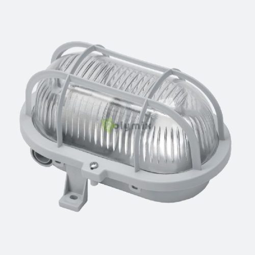 Műanyagrácsos ovális hajólámpa E27, max 60W, IP44, 230V~, szürke