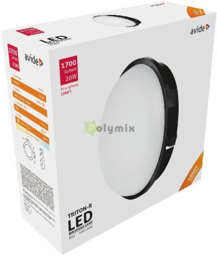 (Triton-R) Cseppálló Mennyezeti Lámpa Kerek IP65 20W NW 4000K Fekete