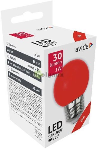 Dekor LED fényforrás G45 1W E27 Piros
