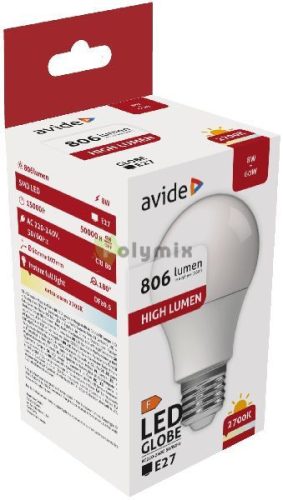 LED Globe A60 8W E27 EW 2700K