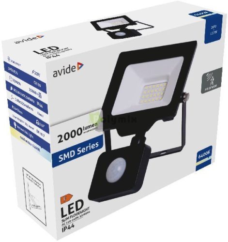 LED Reflektor Slim SMD 20W CW 6400K Mozgásérzékelős PIR