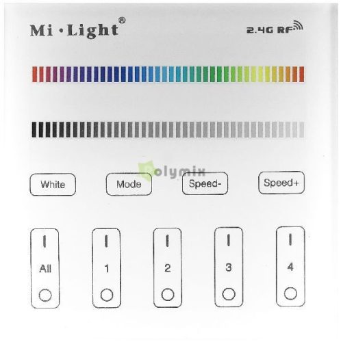 LED Szalag 12V RGB+W 4 Zónás RF Falra Szerelhető /2xAAA/ Érintőpaneles Távirányító