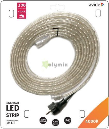 LED Szalag Bliszter 220V 4.8W SMD3528 60LED 4000K IP67 5m