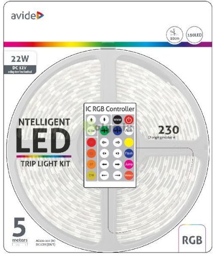 LED Szalag Bliszter 12V 22W SMD5050 30LED címezhető IC RGB IP65 5m + Prg.távirányító
