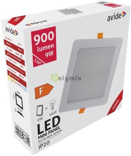 LED Beépíthető Négyzetes Mennyezeti Lámpa Műanyag 9W WW 3000K