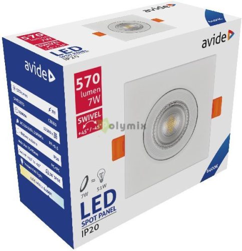 LED Beépíthető Spot 38° Négyzetes 7W CW 6400K