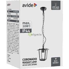 kültéri függeszték lámpa Coronado 1xE27 IP44 fekete