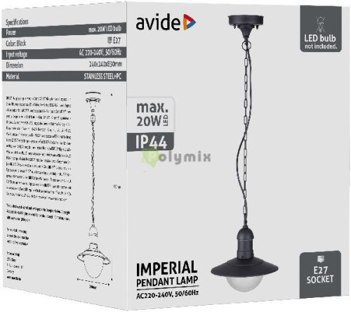 kültéri függeszték lámpa Imperial 1xE27 IP44 fekete