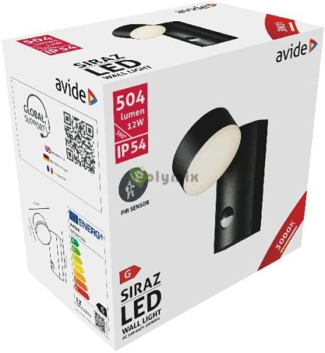 kültéri fali lámpa Siraz LED 12W WW mozgásérzékelővel IP54
