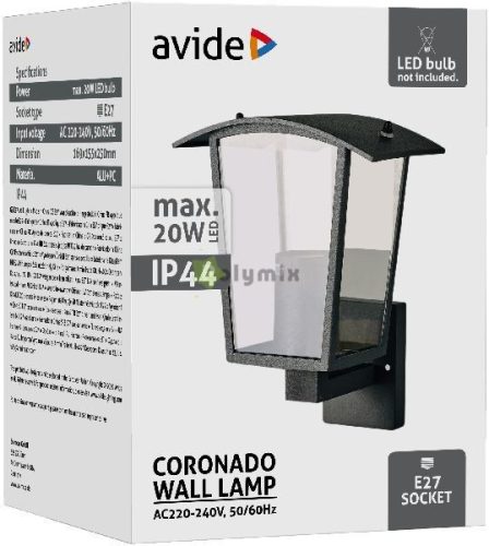 kültéri fali lámpa Coronado 1xE27 IP44 fekete