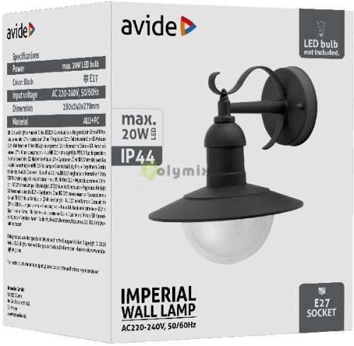 kültéri fali lámpa Imperial 1xE27 IP44 Fekete