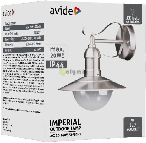 kültéri fali lámpa Imperial 1xE27 IP44 Rozsdamentes acél