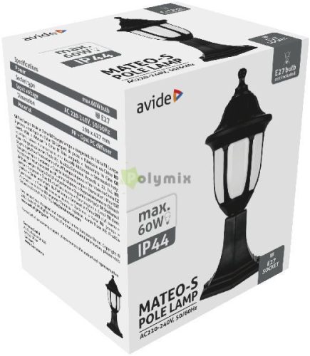 Kültéri Álló Lámpa Mateo-S 43cm 1xE27 Fekete IP44
