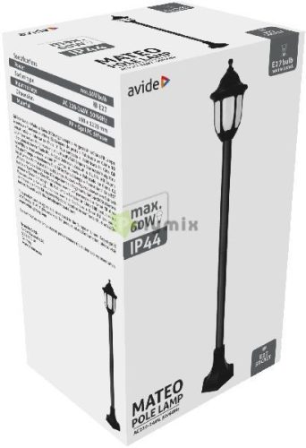 Kültéri Álló Lámpa Mateo-XL 122cm 1xE27 Fekete IP44