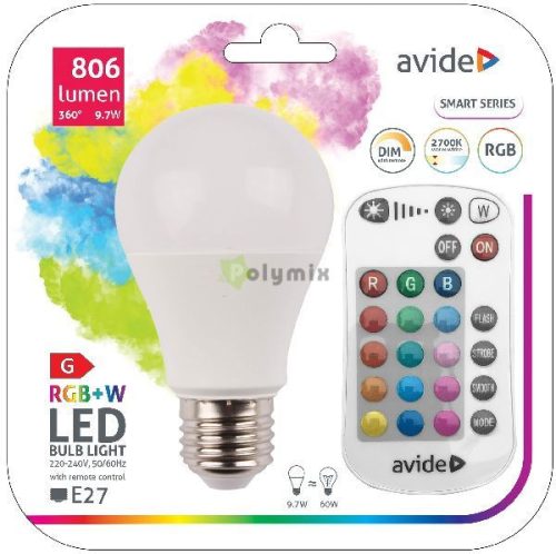 Smart LED Globe A60 9.7W RGB+W 2700K IR Távirányítóval
