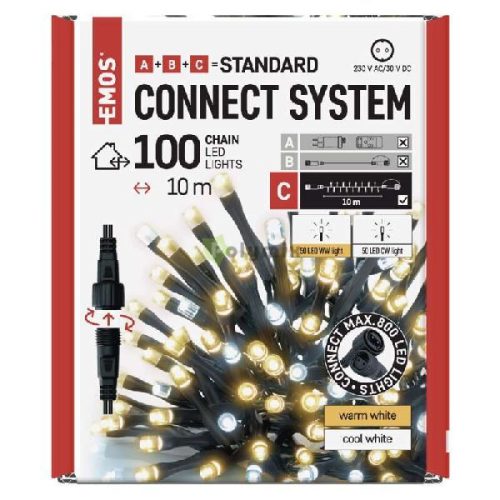 Standard LED sorolható karácsonyi füzér, 10 m, kültéri, meleg/hideg fehér