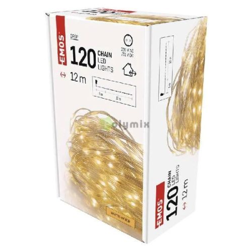 LED karácsonyi drop fényfüzér, 12 m, kültéri és beltéri, meleg fehér, időzítő