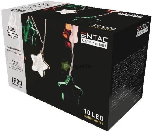 Karácsonyi Beltéri Színes Csillag 60mm Füzér 10 LED WW 1,65m (2AA nt.)