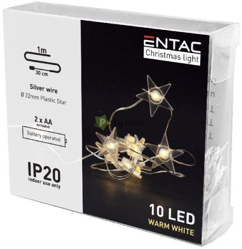 Karácsonyi Beltéri Műanyag Füzér Csillag 10 LED WW 1,3m (2AA nt.)