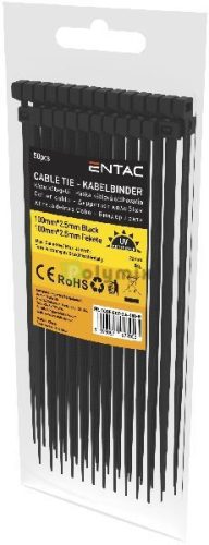 Kábelkötegelő 2.5mmx100mm Fekete 50 db/cs