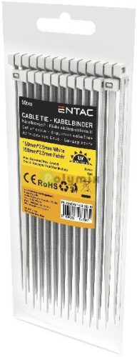 Kábelkötegelő 2.5mmx150mm Fehér 50 db/cs