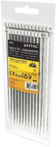 Kábelkötegelő 3.6mmx200mm Fehér 50 db/cs
