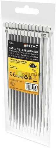 Kábelkötegelő 4.8mmx250mm Fehér 50 db/cs