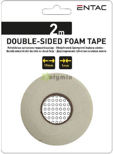 kétoldalas szivacs szalag 1x19mm 25mm mag, Fehér 2m