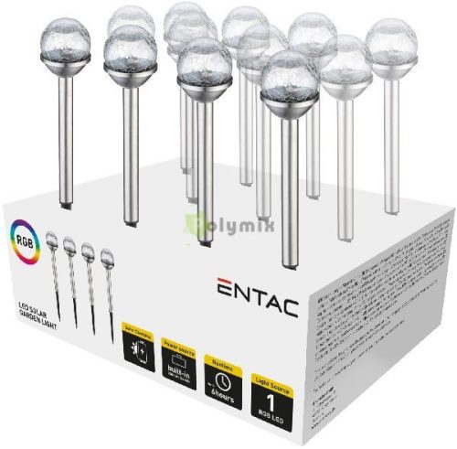 Entac Kerti Szolár Lámpa 340mm Rozsdamentes acél Üveg fej 1 LED RGB 24/kínáló