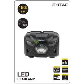 Fejlámpa 5W Szenzoros XPE+Piros fény, Fekete