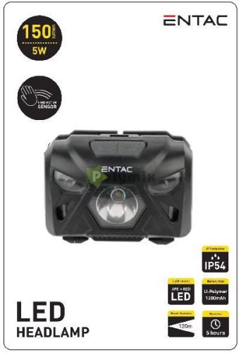 Fejlámpa 5W Szenzoros XPE+Piros fény, Fekete