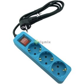 Elosztó 3 Foglalat Kapcsolóval 1,5m Kék