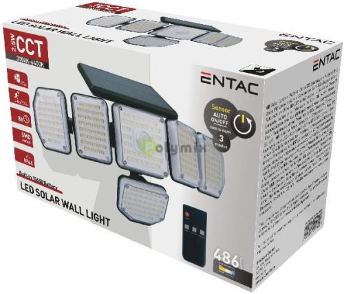 Napelemes Műanyag Fali lámpa 2.5W SMD CCT 5 fej mozgásérzékelővel + IR
