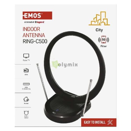 Szobaantenna CITY RING–C500, DVB-T2, DAB, LTE/4G/5G szűrő