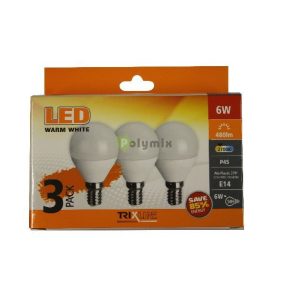 6W-E14 LED kisgömb izzó 2700K 3db/csomag