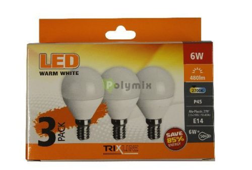 6W-E14 LED kisgömb izzó 2700K 3db/csomag