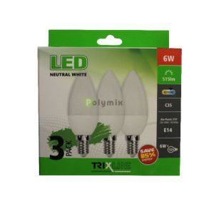 6W-E14 gyertya LED izzó 4200K 3db/csomag