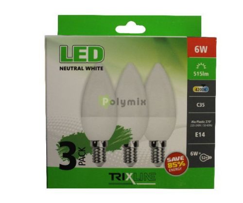 6W-E14 gyertya LED izzó 4200K 3db/csomag