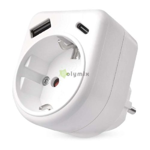 Aljzat elágazó 1×, 1×USB-A+1×USB-C, fehér