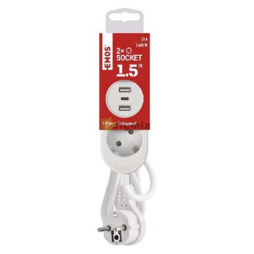EMOS HOSSZABBÍTÓ 2ALJ.+2×USB A+1×USB C, 1,5M