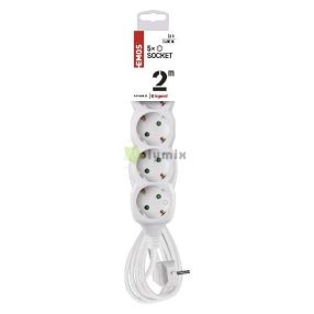 Hosszabbító 2 m  /  5 aljzat  /  fehér  /  PVC  /  1 mm2