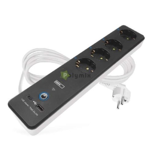 GoSmart hosszabbító 2 m / 4 aljzat / kapcsolós / USB / fehér-fekete / PVC / 1,5 mm2