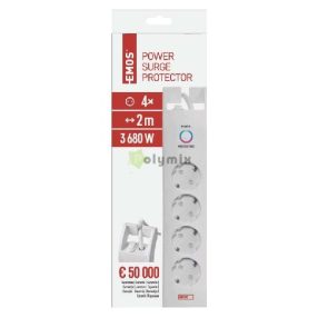 túlfeszültségvédő 4 aljzat 2m fehér 900J 3x1,5mm2