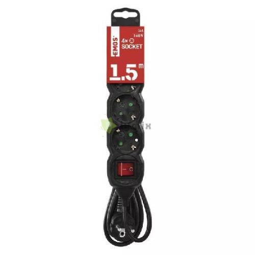 04K-1.5m 4 foglalatos 1.5m-es elosztó kapcsolóval fekete 3x1.5mm2