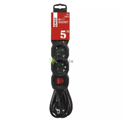 04K-5m 4 foglalatos 5m-es elosztó kapcsolóval fekete 3x1.5mm2
