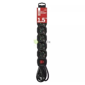   06K-1.5m 6 foglalatos 1.5m-es elosztó kapcsolóval fekete 3x1.5mm2