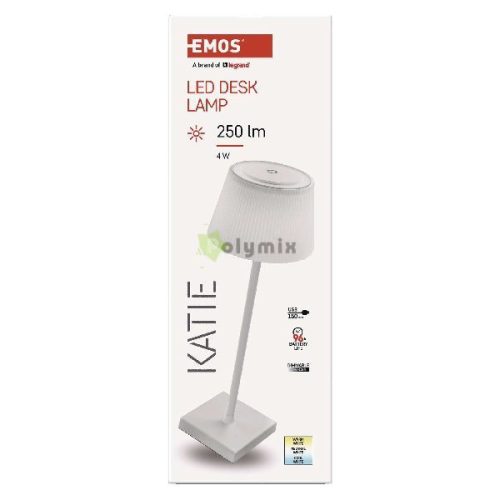 EMOS Katie LED asztali lámpa, újratölthető, fehér